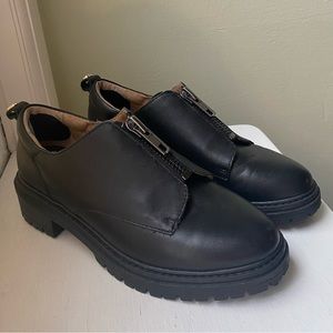 Zipper Front Black Chunky Loafers with Hardware - Only Worn Once